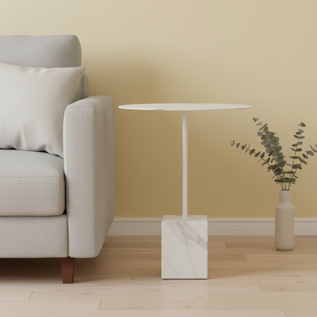 Marble Accent Table : White