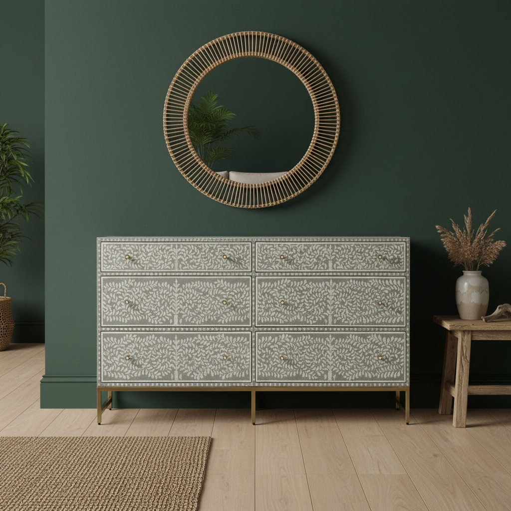 Bone Inlay 6 Drawer Chest : Liana : Grey