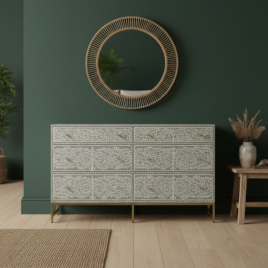 Bone Inlay 6 Drawer Chest : Liana : Grey