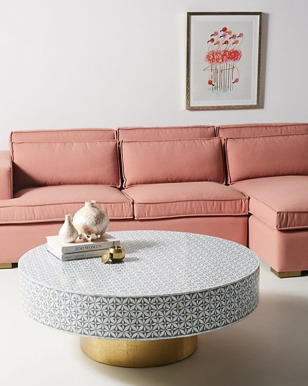 Mother of Pearl Inlay Round Coffee Table : Lady's Bedstraw : Grey
