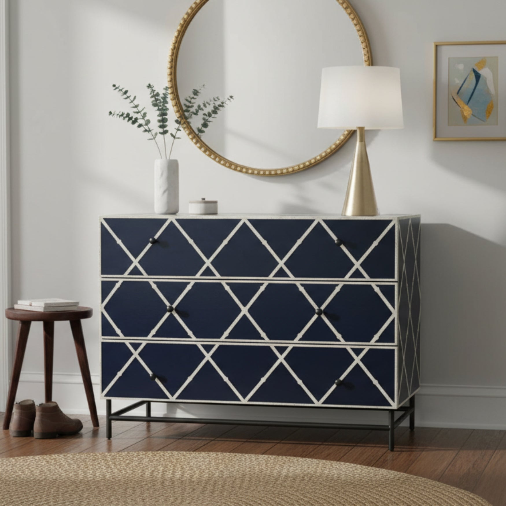 Bone Inlay 3 Drawer Chest : Delta : Black