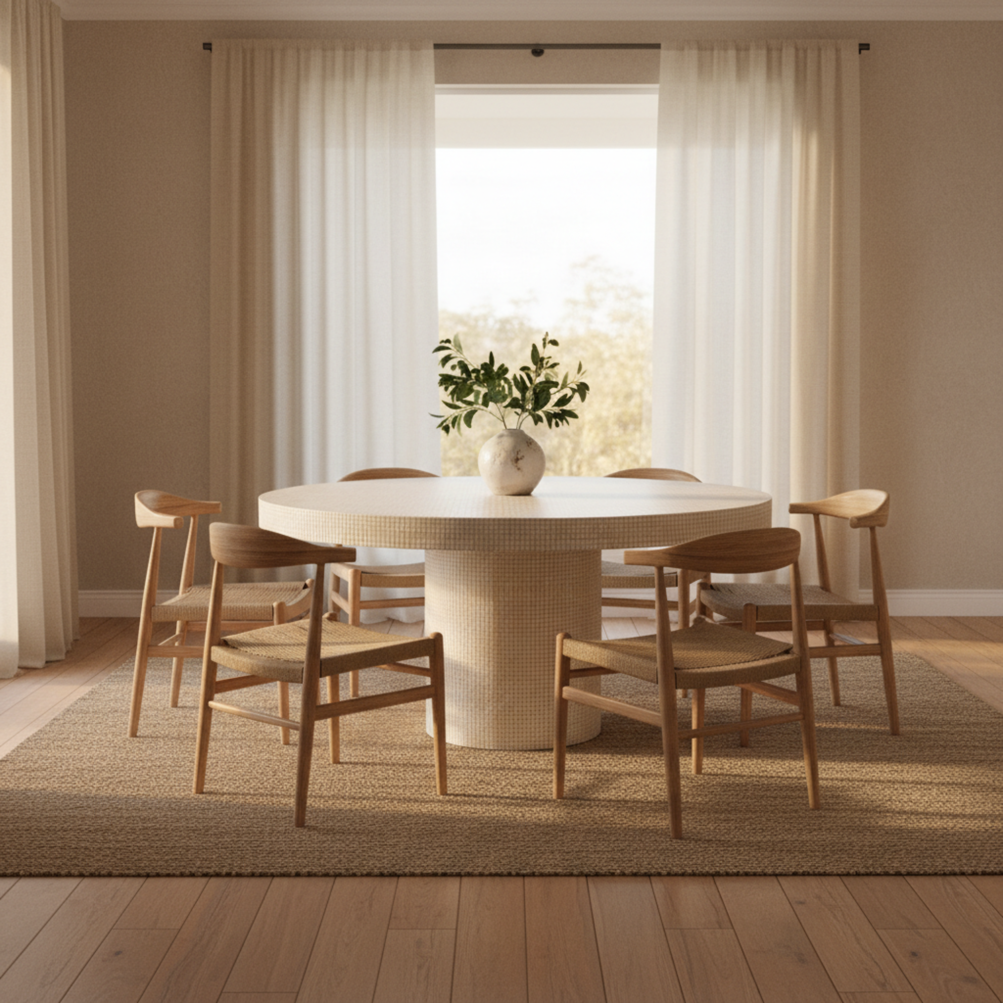 Arcadia Bone Inlay Round Dining Table – Limestone