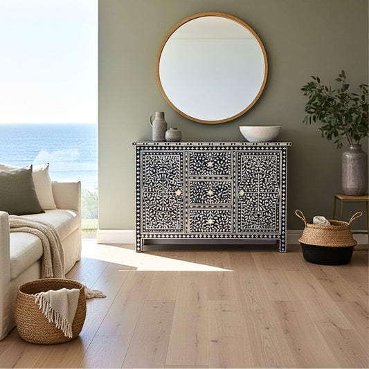 Bone Inlay 2 Door Sideboard : Floral : Blue