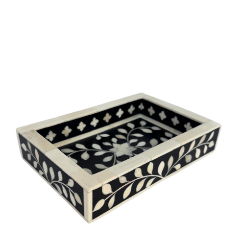Bone Inlay Mini Tray : Floral : Black