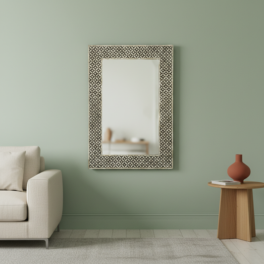 Bone Inlay Rectangle Mirror : Starburst : Black