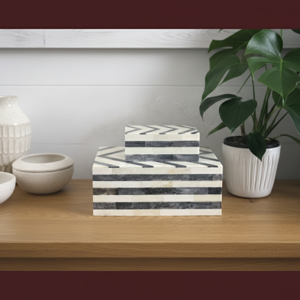 Bone Inlay Box : Zig Zag : Grey