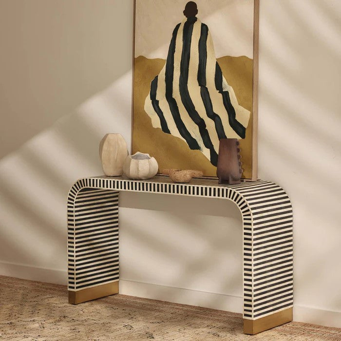 Bone Inlay Waterfall Console : Stripe : Black