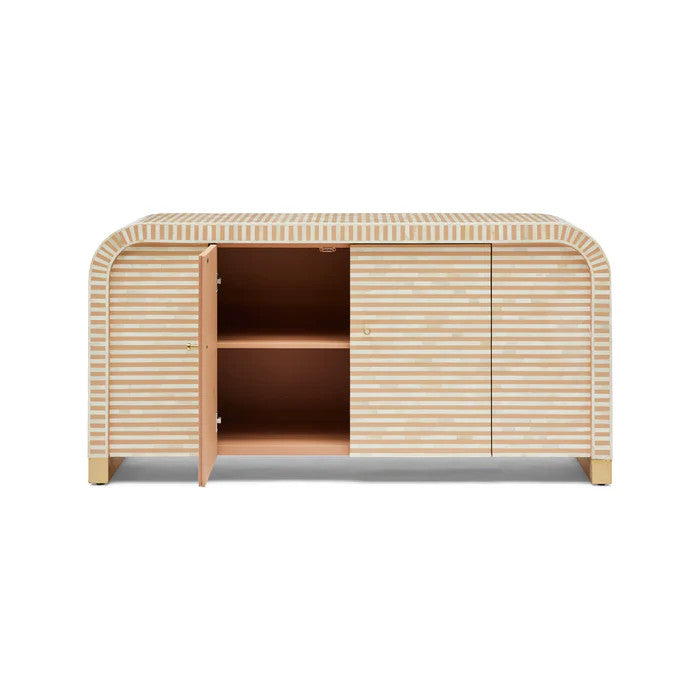 Bone Inlay 2 Door Waterfall Buffet : Stripe : Apricot
