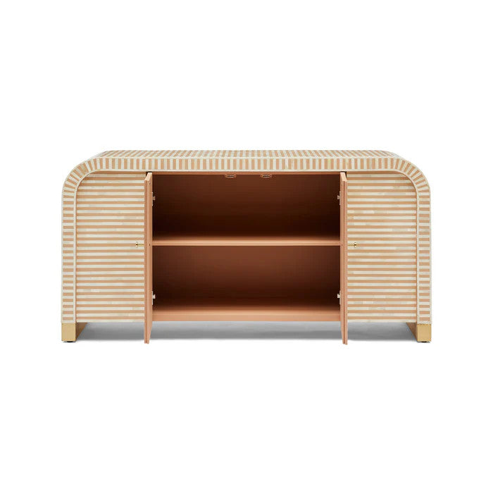 Bone Inlay 2 Door Waterfall Buffet : Stripe : Apricot