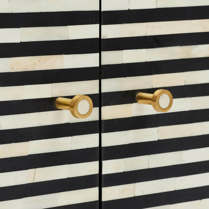 Bone Inlay 2 Door Waterfall Buffet : Stripe : Black