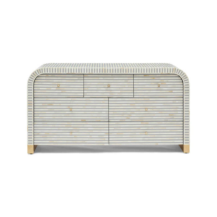 Bone Inlay 7 Drawer Chest : Stripe : Grey