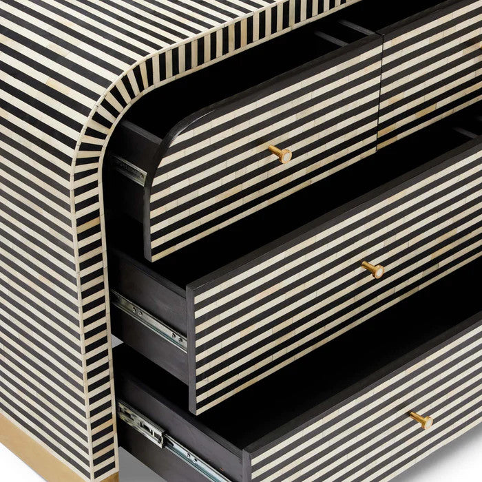Bone Inlay 7 Drawer Chest : Stripe : Black
