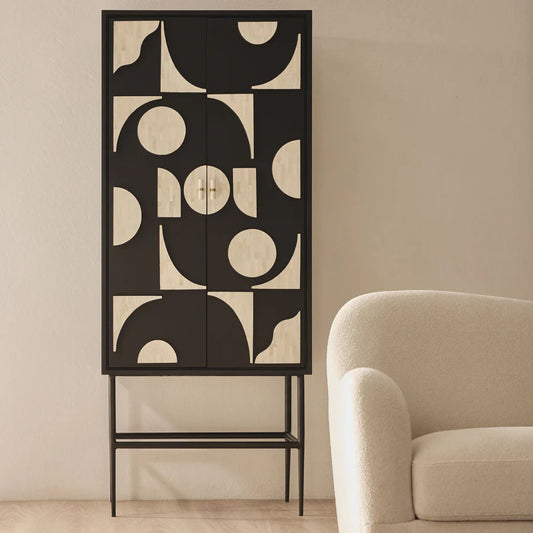 Bone Inlay Bar Cabinet :  Abstract : Black & White