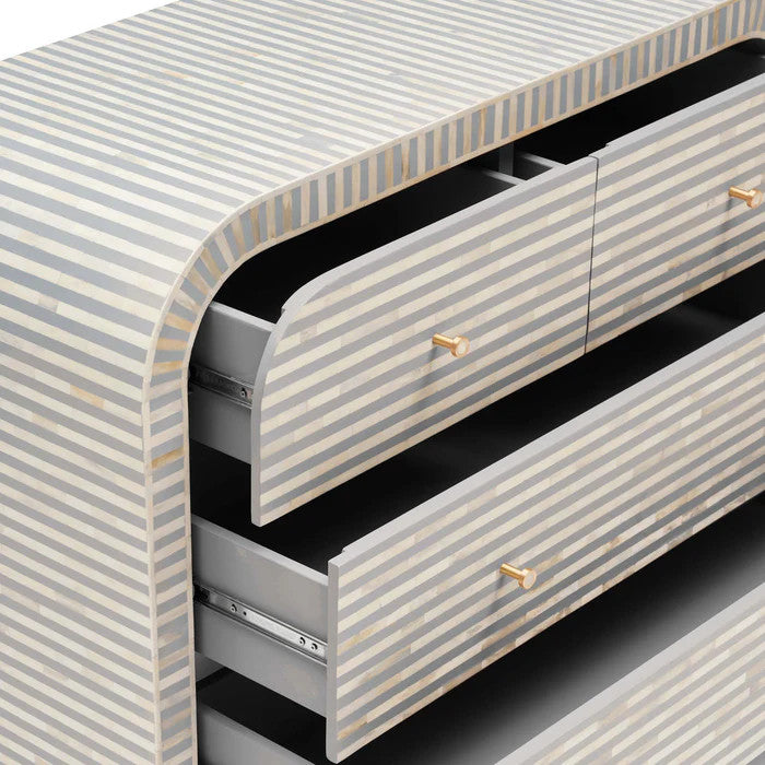 Bone Inlay 4 Drawer Chest : Stripe : Grey