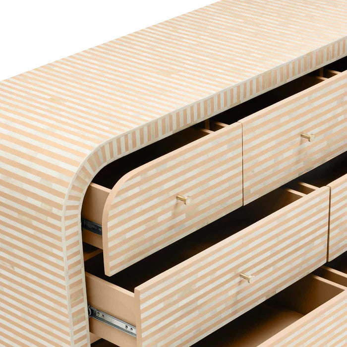 Bone Inlay 7 Drawer Chest : Stripe : Apricot