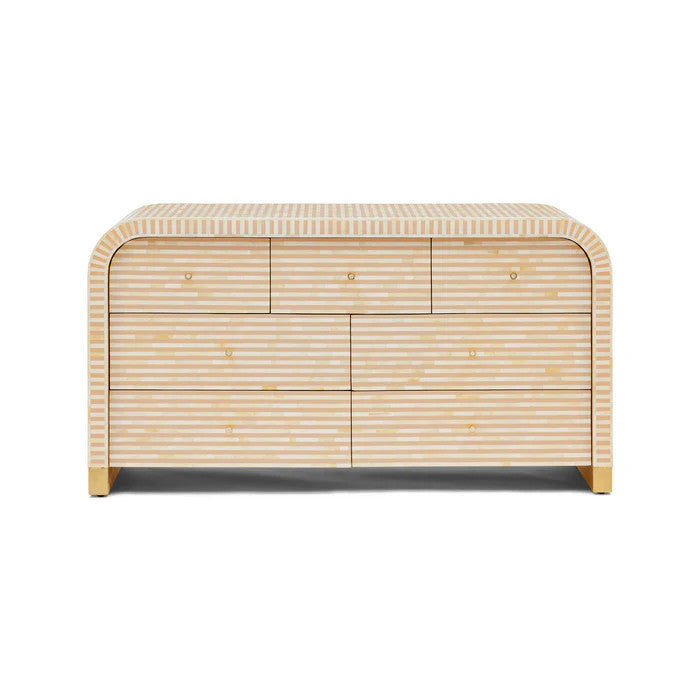 Bone Inlay 7 Drawer Chest : Stripe : Apricot