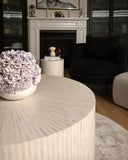 Bone Inlay Round Coffee Table : Stripe : White