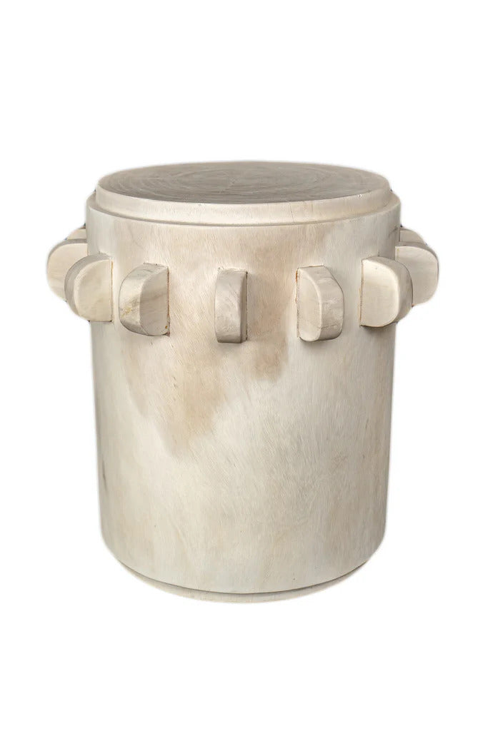 Bantu Timber Sculptural Stool or Side Table : White Wash
