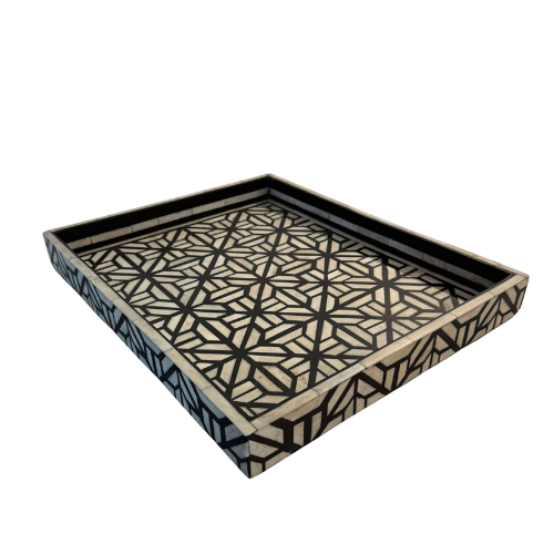 Bone Inlay Rectangular Tray : Tessellated Star : Black