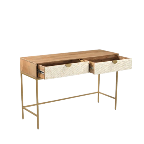 Oak & Layered Bone 2 Drawer Console