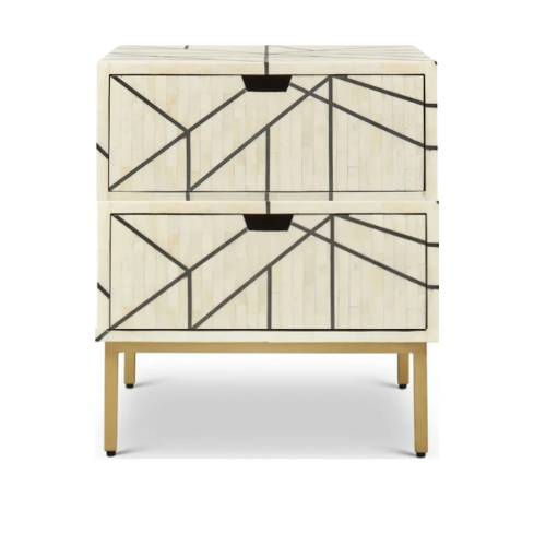 Bone Inlay Bedside Table : Abstract : White