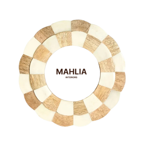 Bone & Timber Inlay Round Photo Frame : Scallop : Natural