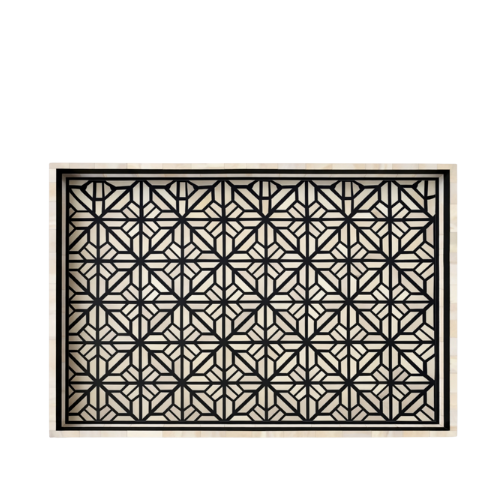 Bone Inlay Rectangular Tray : Tessellated Star : Black