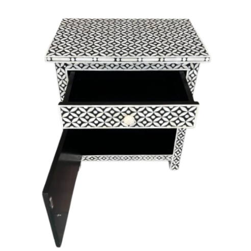 Bone Inlay Large Bedside Cabinet : Starburst : Black