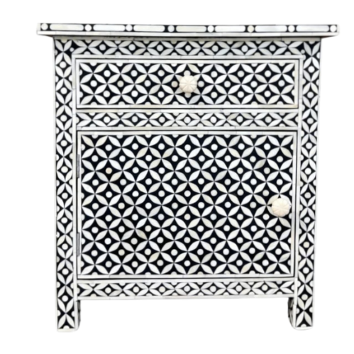 Bone Inlay Large Bedside Cabinet : Starburst : Black