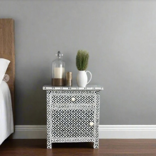 Bone Inlay Large Bedside Cabinet : Starburst : Black