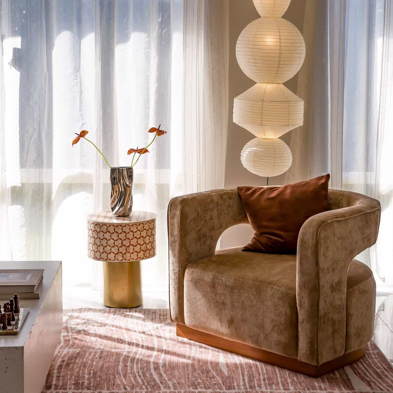 Bone Inlay Accent Table : Tri-Square : Ochre