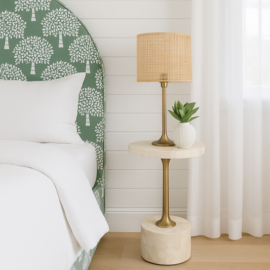 Bone Inlay Accent Table : Tri-Square : White