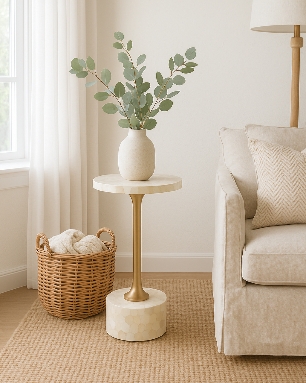 Bone Inlay Accent Table : Tri-Square : White