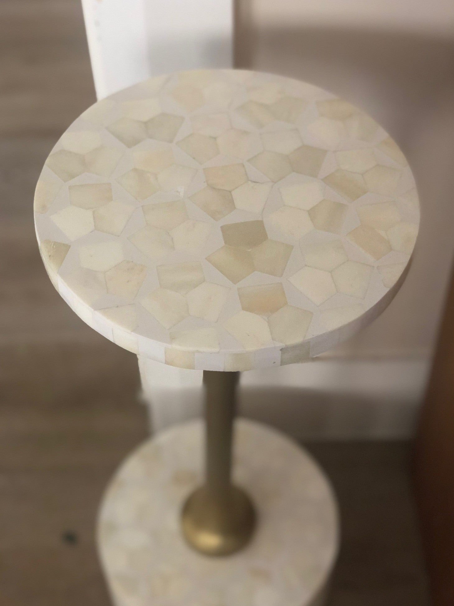 Bone Inlay Accent Table : Tri-Square : White