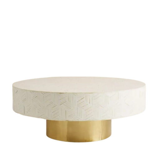 Bone Inlay Round Coffee Table : Criss Cross : White