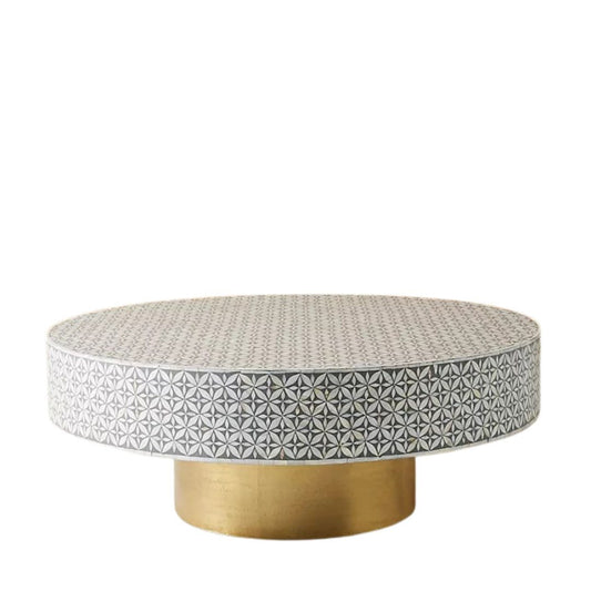 Mother of Pearl Inlay Round Coffee Table : Lady's Bedstraw : Grey