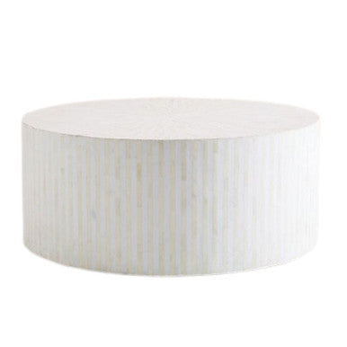 Bone Inlay Round Coffee Table : Stripe : White