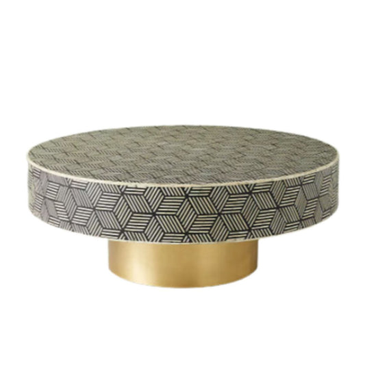 Bone Inlay Round Coffee Table : Criss Cross : Black