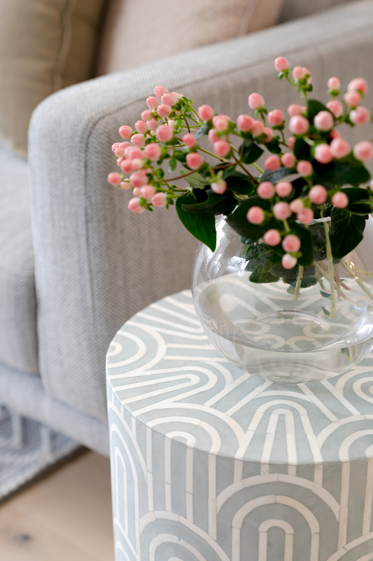 Bone Inlay Side Table : Arches : Blue-Grey