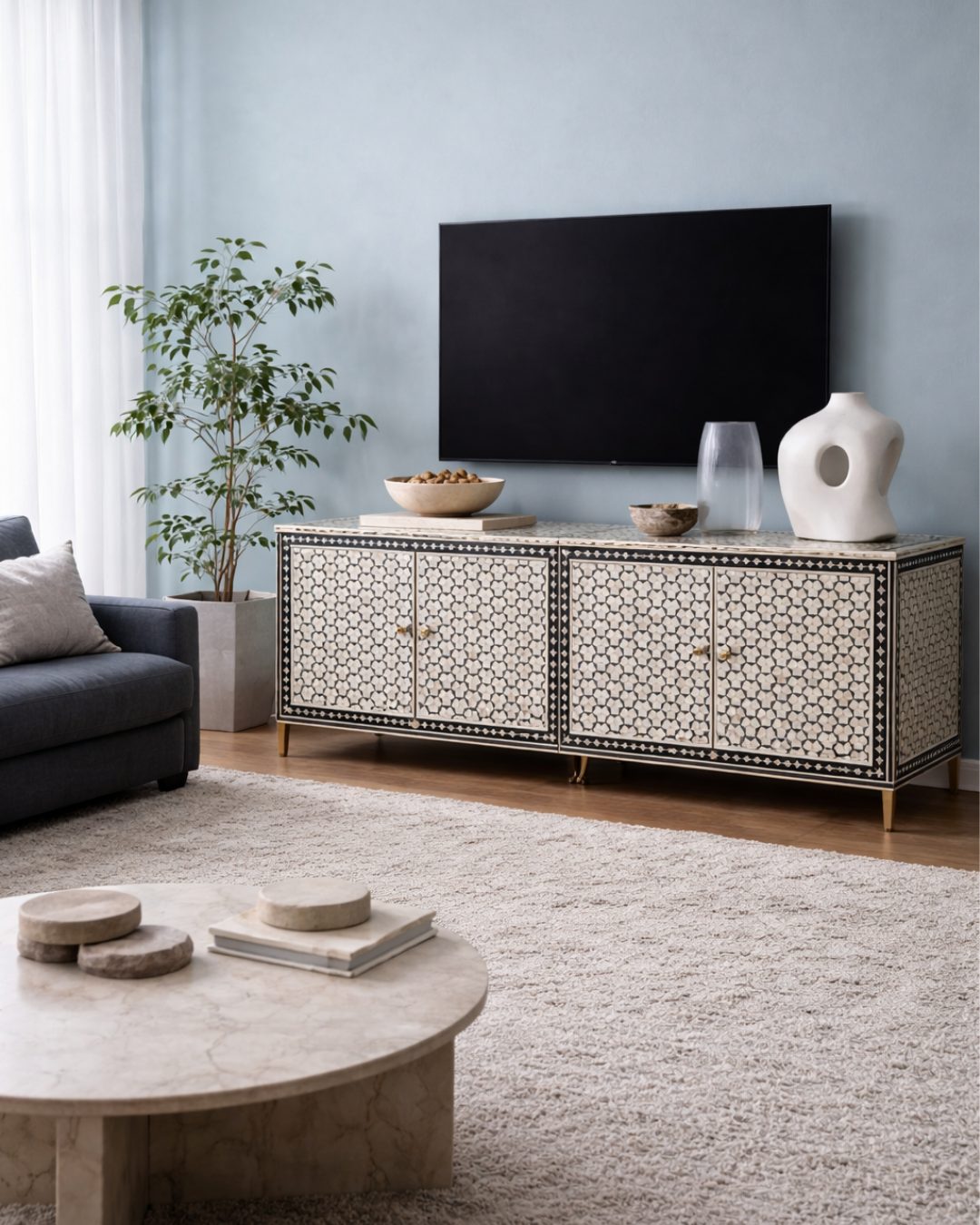 Bone Inlay TV Sideboard : Tri-Square : Charcoal