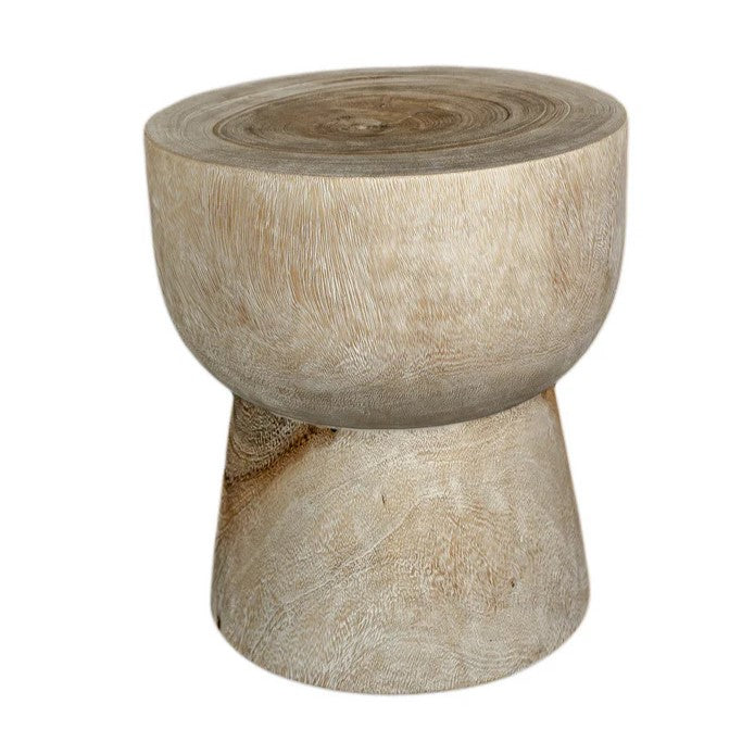 Koro Timber Sculptural Stool or Side Table : White Wash
