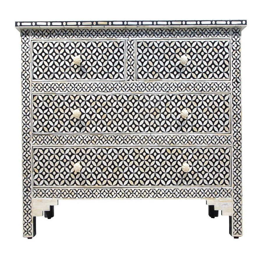 Bone Inlay 4 Drawer Chest : Starburst : Black