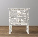 Bone Inlay French 2 Drawer Bedside : Floral : Grey