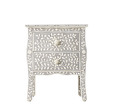 Bone Inlay French 2 Drawer Bedside : Floral : Grey