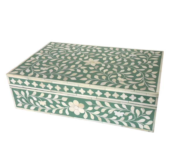 Bone Inlay Large Box : Floral : Soft Green