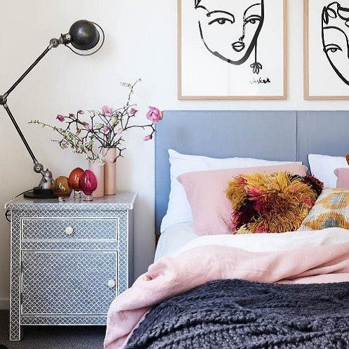 Bone Inlay Large Bedside Cabinet : Scallop : Navy