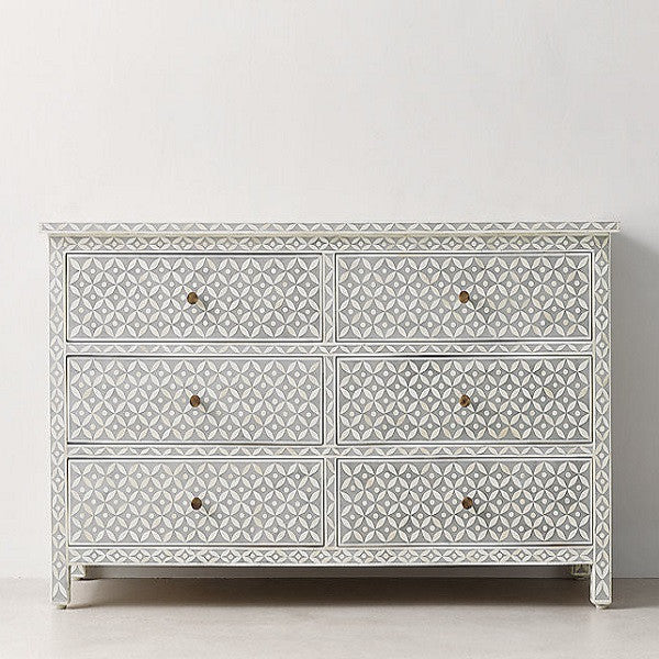 Bone Inlay 6 Drawer Chest : Starburst : Dove Grey