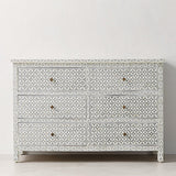 Bone Inlay 6 Drawer Chest : Starburst : Dove Grey