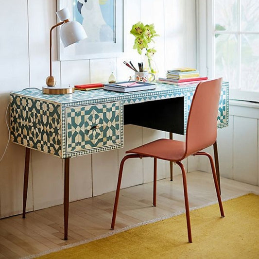 Bone Inlay Desk : Zelliges : Turquoise