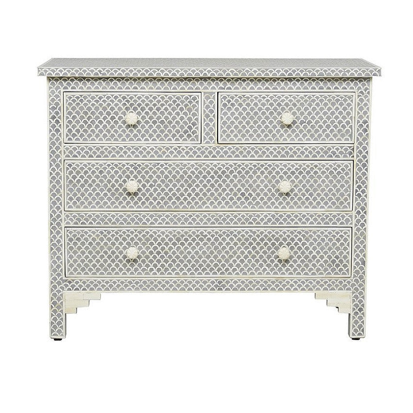 Bone Inlay 4 Drawer Chest : Scallop : Grey